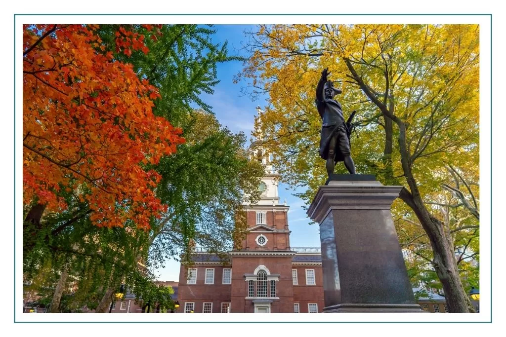 Statue of John Barry in front of Independence Hall in Philadelphia