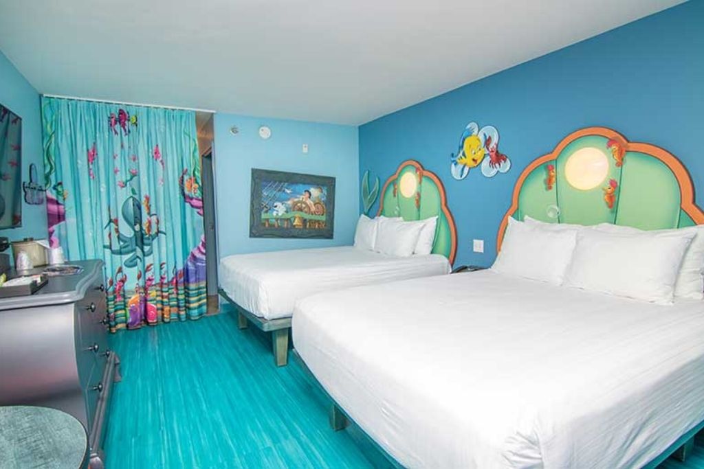 Hotel room at Walt Disney World Art of Animation Resort with Little Mermaid theme