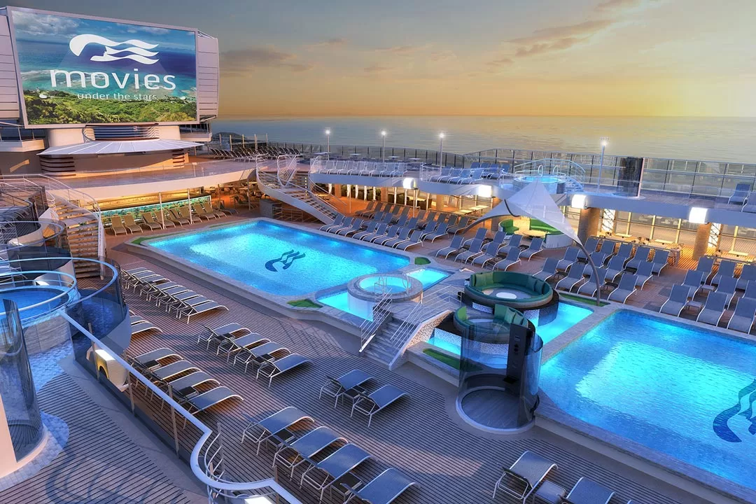 Cruise ship top deck with pools