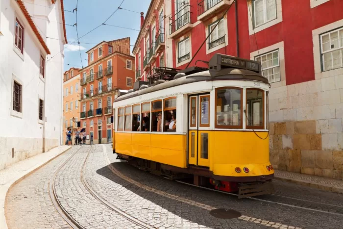 Yellow Tram in Lisbon, Portugal