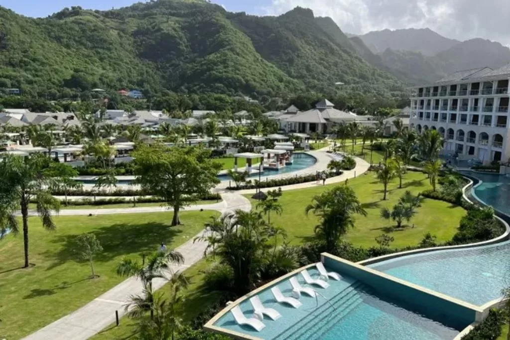 Mountains hug Sandals Saint Vincent and the Grenadines