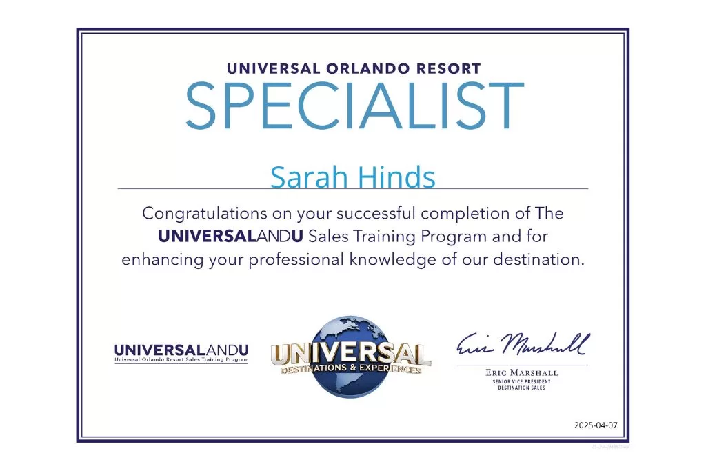 Universal Orlando Certificate